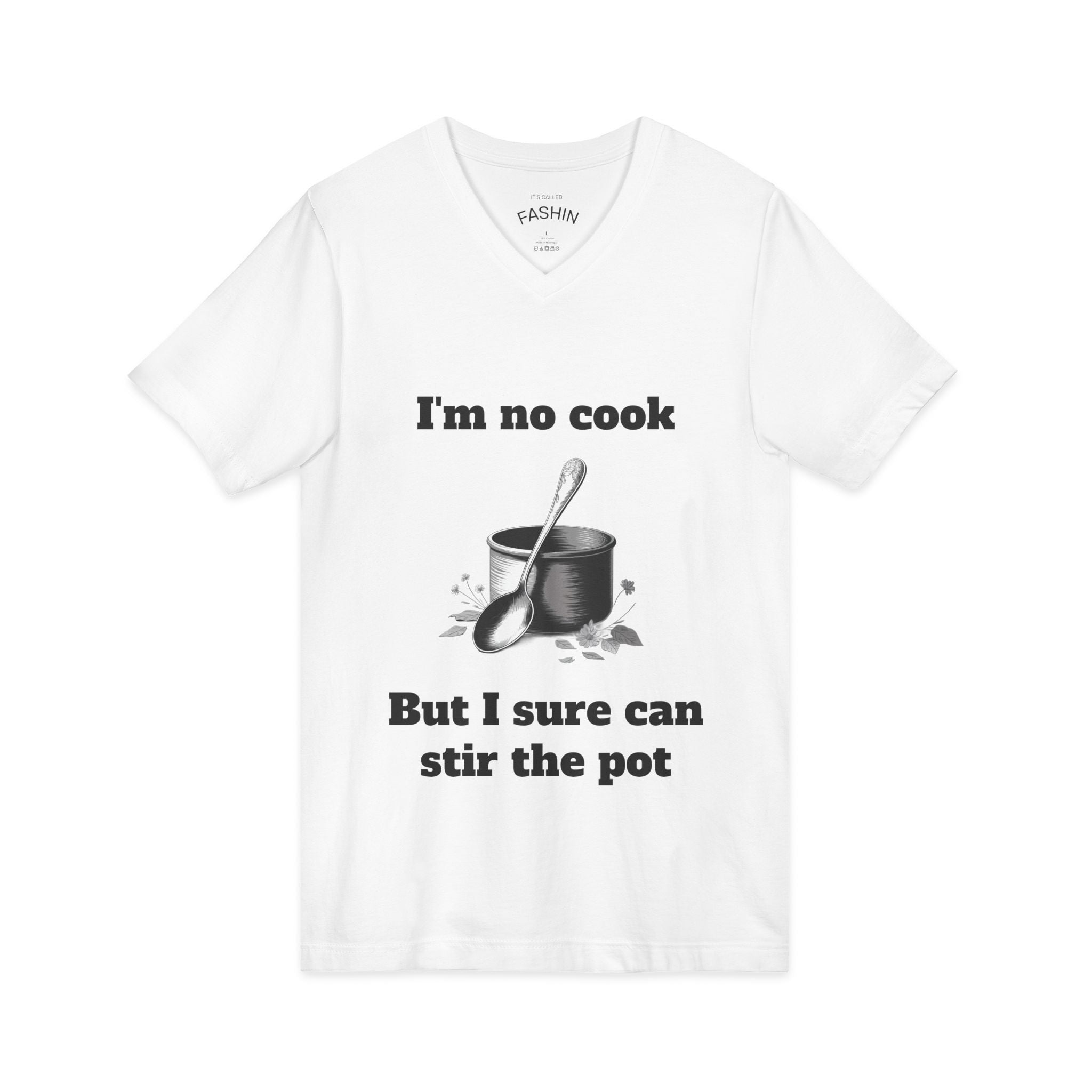 White / V-Neck: ’Stir The Pot’ - Graphic Tee - V-neck